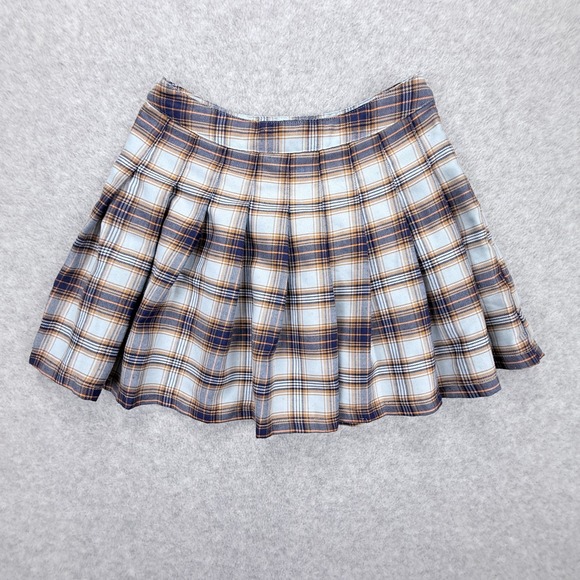 Forever 21 Dresses & Skirts - Forever 21 Plaid Pleated Mini Skirt Women Size S Blue Orange Preppy Schoolgirl